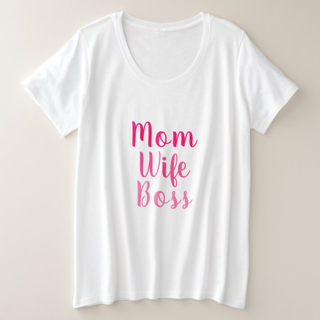 Mama Ehefrau Chef pink weiß benutzerdefinierte Skr Große Größe T-Shirt (Design vorne)