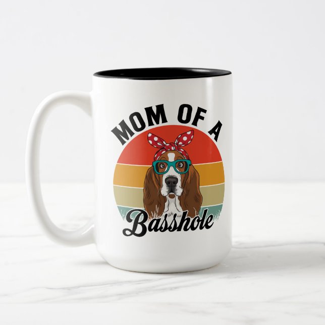 Mama einer Basshole Funny Basset Hound Hund Mama T Zweifarbige Tasse (Links)