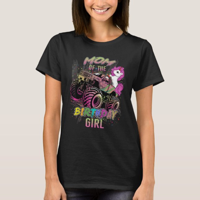Mama eines Monster Truck Girl Birthday Girl Unicor T-Shirt (Vorderseite)