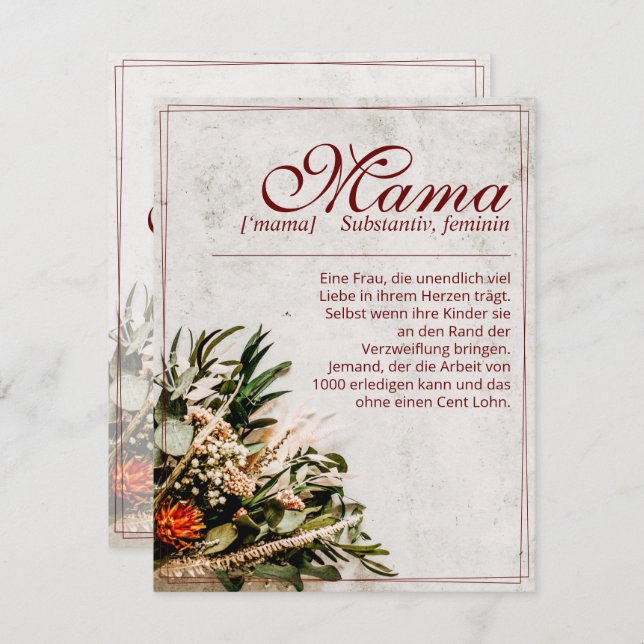 Mama - einfach unersetzlich - Bouquet (Vorne/Hinten)