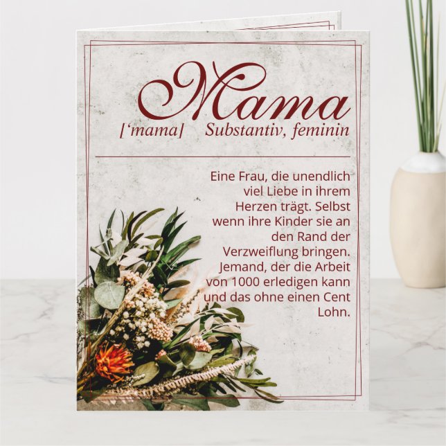 Mama - einfach unersetzlich - Bouquet Karte (Vorderseite)