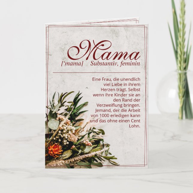 Mama - einfach unersetzlich - Bouquet Karte (Vorderseite)
