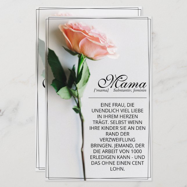 Mama - einfach unersetzlich | Classic Card - Rose (Vorne/Hinten)