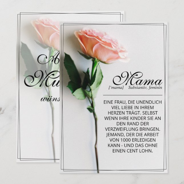 Mama - einfach unersetzlich | Classic Card - Rose (Vorne/Hinten)