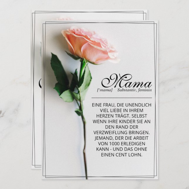 Mama - einfach unersetzlich | Classic Card - Rose  (Vorne/Hinten)