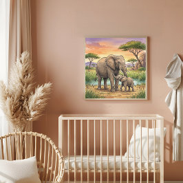 Mama-Elefanten- und Kalb-Kinderzimmer Poster