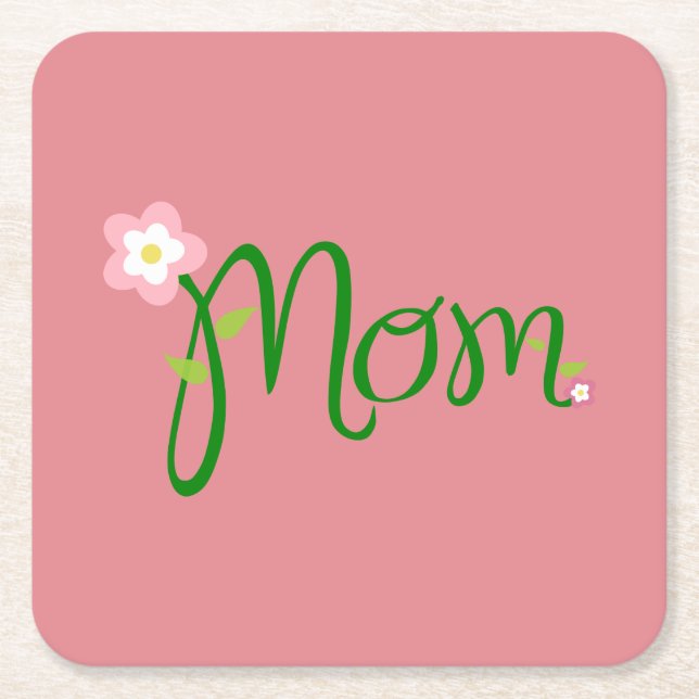 Mama Erdbeere Rosa Quadrat Papier Untersetzer (Vorderseite)