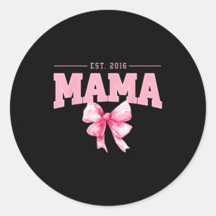 Mama est 2016 coquette rosa Schleife retro Mom Müt Runder Aufkleber