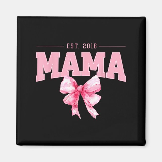 Mama est 2016 kokette rosa Schleife Retro-Mutter M Magnet (Vorne)