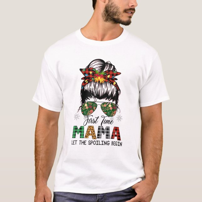 Mama Est. 2022 Messy Bun Xmas Pajama oder T-Shirt (Vorderseite)