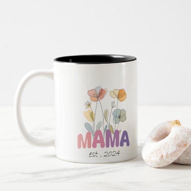 Mama Est 2024 Mothers Day Zweifarbige Tasse (Mit Donut)