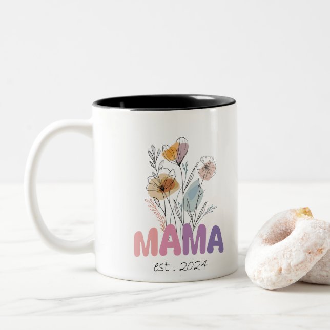 Mama Est 2024 Mothers Day Zweifarbige Tasse (Mit Donut)