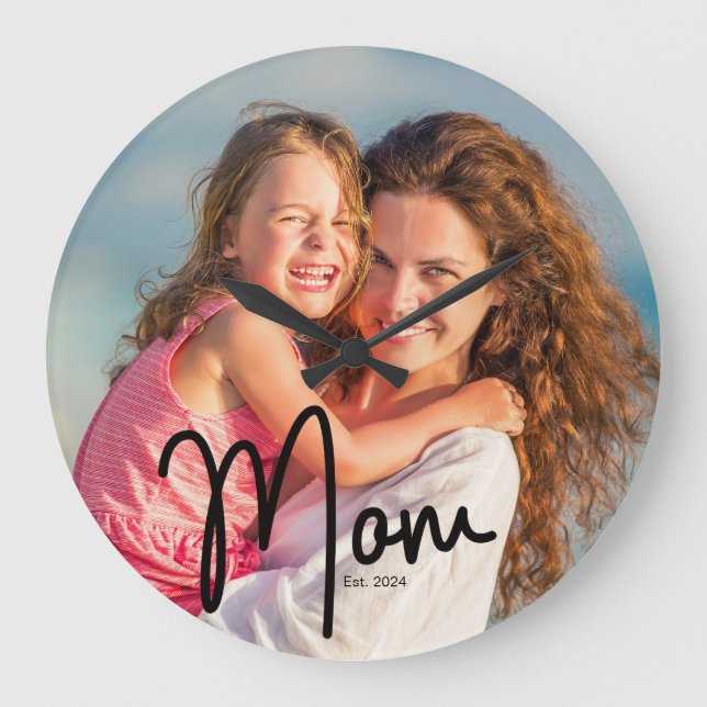 Mama Est. Fotogeschenk  Große Wanduhr (Vorderseite)