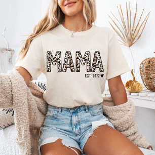 Mama Est TShirt Leopard Print, Custom Mama Est