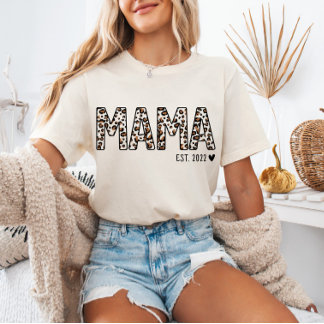 Mama Est TShirt Leopard Print, Custom Mama Est