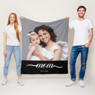 Mama Established Black Modern Script Foto Fleecedecke