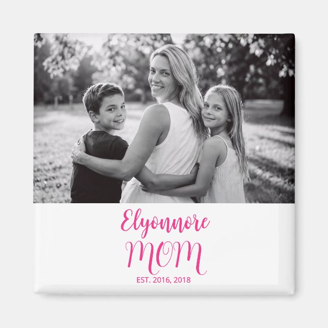 Mama Established Pink-Skript-Name-Foto Magnet (Vorne)
