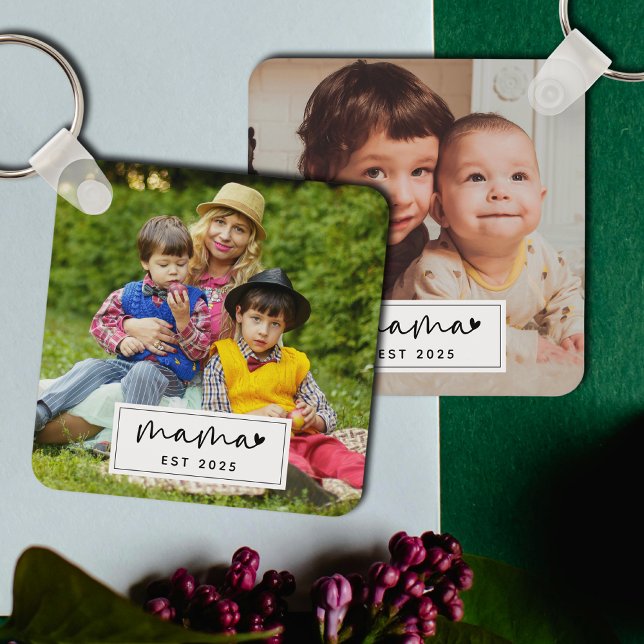 Mama Established Year Simple Photo Personalized Schlüsselanhänger (Von Creator hochgeladen)
