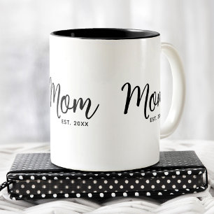 Mama etabliert Datum Schwarze Skript-Junge Mutter Zweifarbige Tasse