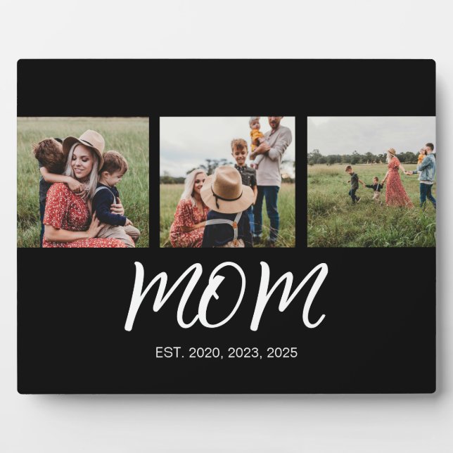 Mama etabliert Elegantes Script Black 3 Foto Fotoplatte (Vorderseite)