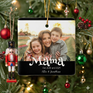 Mama Etabliert Foto Kinder Name Spaß Text Keramikornament
