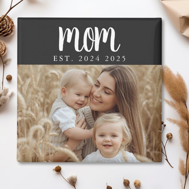 Mama etablierte Foto Gift Magnet (minimal black and white mom established date magnet with photo and multiple dates stocking stuffer)