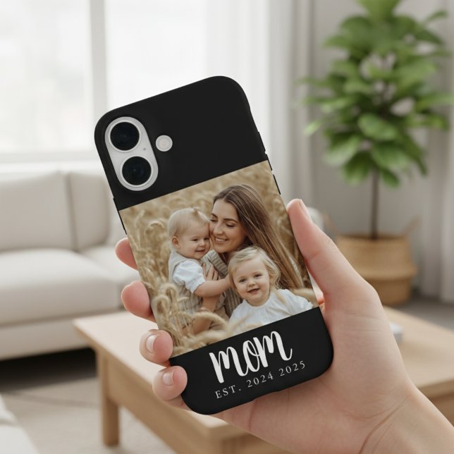Mama etablierte Foto Gift Magnet Case-Mate iPhone Hülle (simple trendy black and white photo mom established date iphone case for modern stocking stuffer)