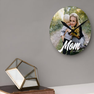Mama etablierte modernes White Script Foto Runde Wanduhr