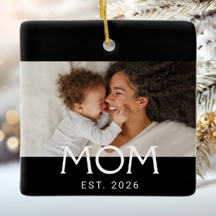 Mama etablierte Schwarz Weiß Typografie Foto Keramikornament