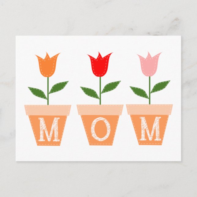 MAMA (farbenfrohe Tulips in Töpfen der Blume Clay) Postkarte (Vorderseite)