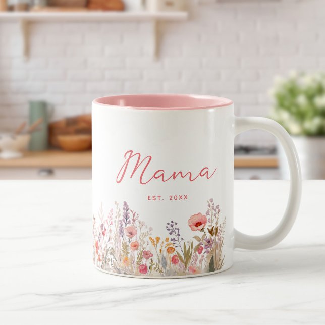 Mama farbenfrohe Wiese Jahr etabliert Zweifarbige Tasse (Von Creator hochgeladen)