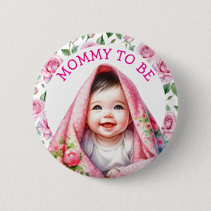 Mama   Floral Baby Dusche Button