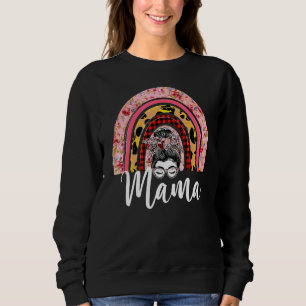 Mama Floral Leopard Rainbow Messy Bun Mothe Sweatshirt