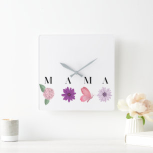 Mama Floral und ein elegantes Geschenk für Mama Quadratische Wanduhr