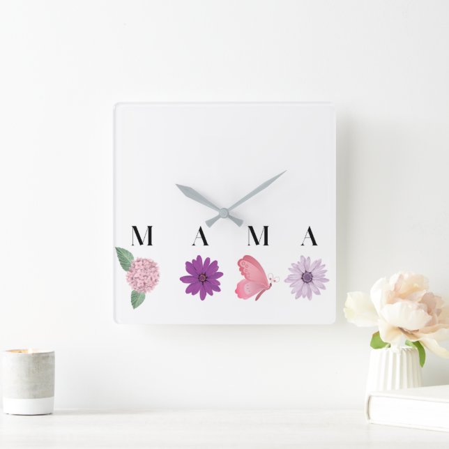 Mama Floral und ein elegantes Geschenk für Mama Quadratische Wanduhr (Zuhause)