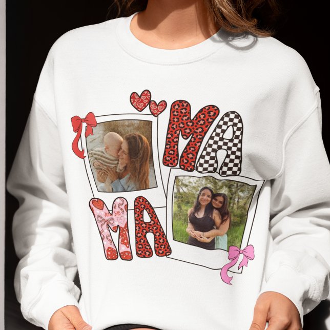 Mama-Foto-Collage Coquette Leopard-Bogen Sweatshir Sweatshirt (Von Creator hochgeladen)