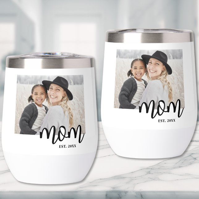 Mama: Foto-Geschenk (Mom Established Photo Gift Thermal Wine Tumbler)