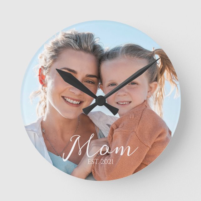 Mama Foto-Geschenk Runde Wanduhr (Vorderseite)
