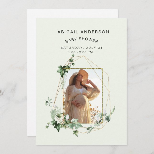 Mama Foto Mint Gerahmt Babydusche Ivy Einladung (Vorne/Hinten)