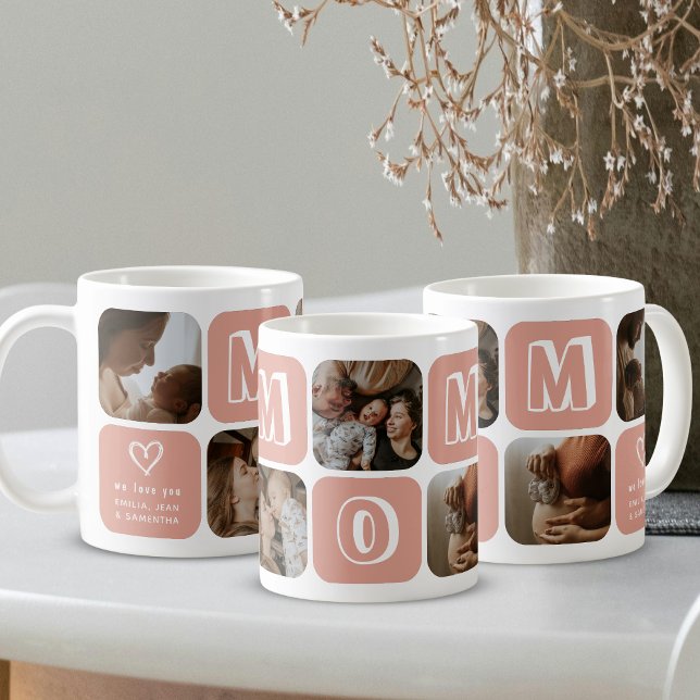 Mama Fotocollage Pfirsich und Weiß Herz Familie Kaffeetasse (Von Creator hochgeladen)