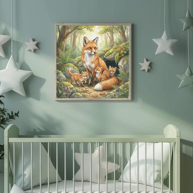 Mama Fox und ihre Babys Kinderkrippe Poster (Von Creator hochgeladen)