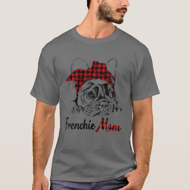Mama Franziskanerinnen - Bulldog mit Kariertem Rot T-Shirt (Vorderseite)