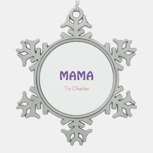 Mama frohe Mutter retro lila Namenstext vint Schneeflocken Zinn-Ornament