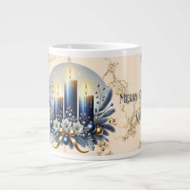 Mama Frohe Weihnachten Blaue Kerzen Spezialität Ta Jumbo-Tasse (Vorderseite)