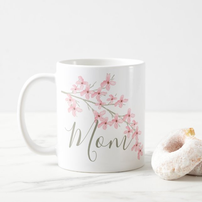 Mama Frühlingsblüten Rosa Kaffeetasse (Mit Donut)