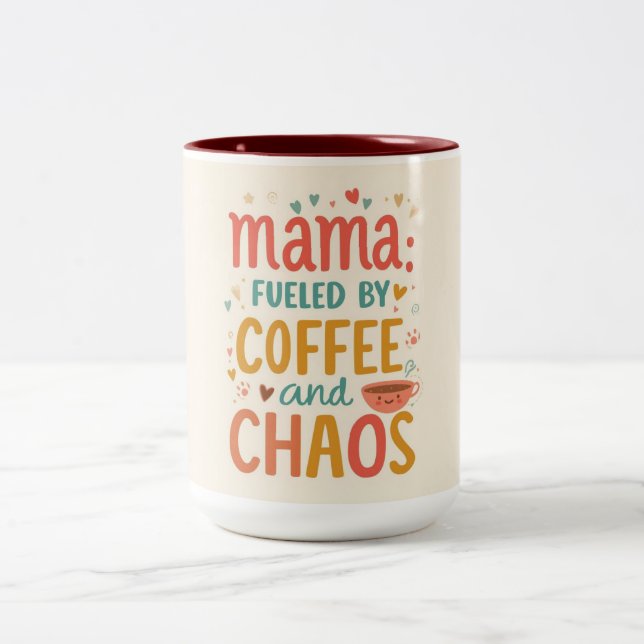 Mama Fueled By Coffee And Chaos Funny Mother's Day Zweifarbige Tasse (Mittel)