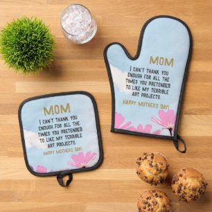 Mama Funny Zitat Spaß Blume BlumenMuttertag Ofenhandschuh & Topflappen-Set