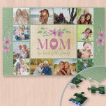 Mama für Fotosammlungen an der Grenze Zitat Grüne  Puzzle<br><div class="desc">Foto Puzzle für Mama mit einem schönen Zitat und Aquarellfarben-Blume auf einem grünen und antiken cremefarbenen Hintergrund. Die Fotovorlage ist für Sie bereit, 12 Ihrer Lieblings-Fotos hinzuzufügen, die als Rahmen um das Mama-Zitat angezeigt werden. Der Wortlaut lautet "MAMA das Herz der Familie" und wird in fett gedruckter Großbuchstaben und Schrift...</div>