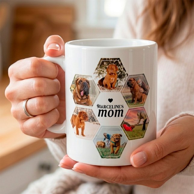 Mama für Hunde benutzerdefinierte BildCollage mit  Kaffeetasse (Dog Mom Custom Photo Collage with Name Coffee Mug)