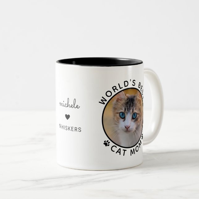 Mama für niedliche Katzen - Foto mit Personalisier Zweifarbige Tasse (VorderseiteRechts)